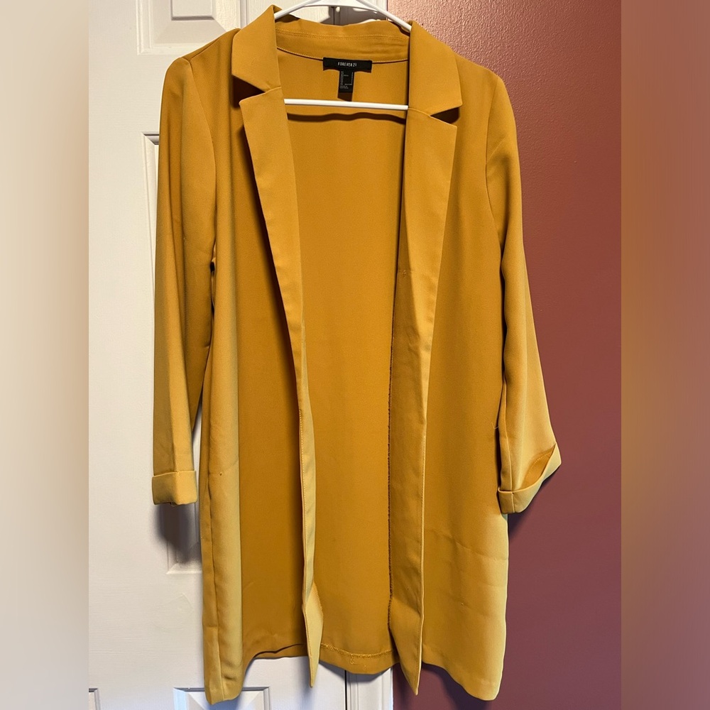 Forever 21 yellow lightweight blazer notched collar